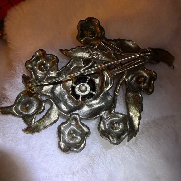 Little Nemo Flower Bunch Amber Rhinestone Bouquet LN/25 Vintage Silver Tone - Picture 10 of 12